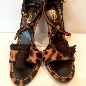 Saint Laurent Leopard Print Calf Hair Heels